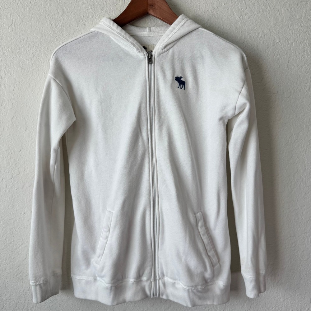 Abercrombie Kids Girls White Rose Embroidered Full Zip Hoodie Sweatshirt 11/12
